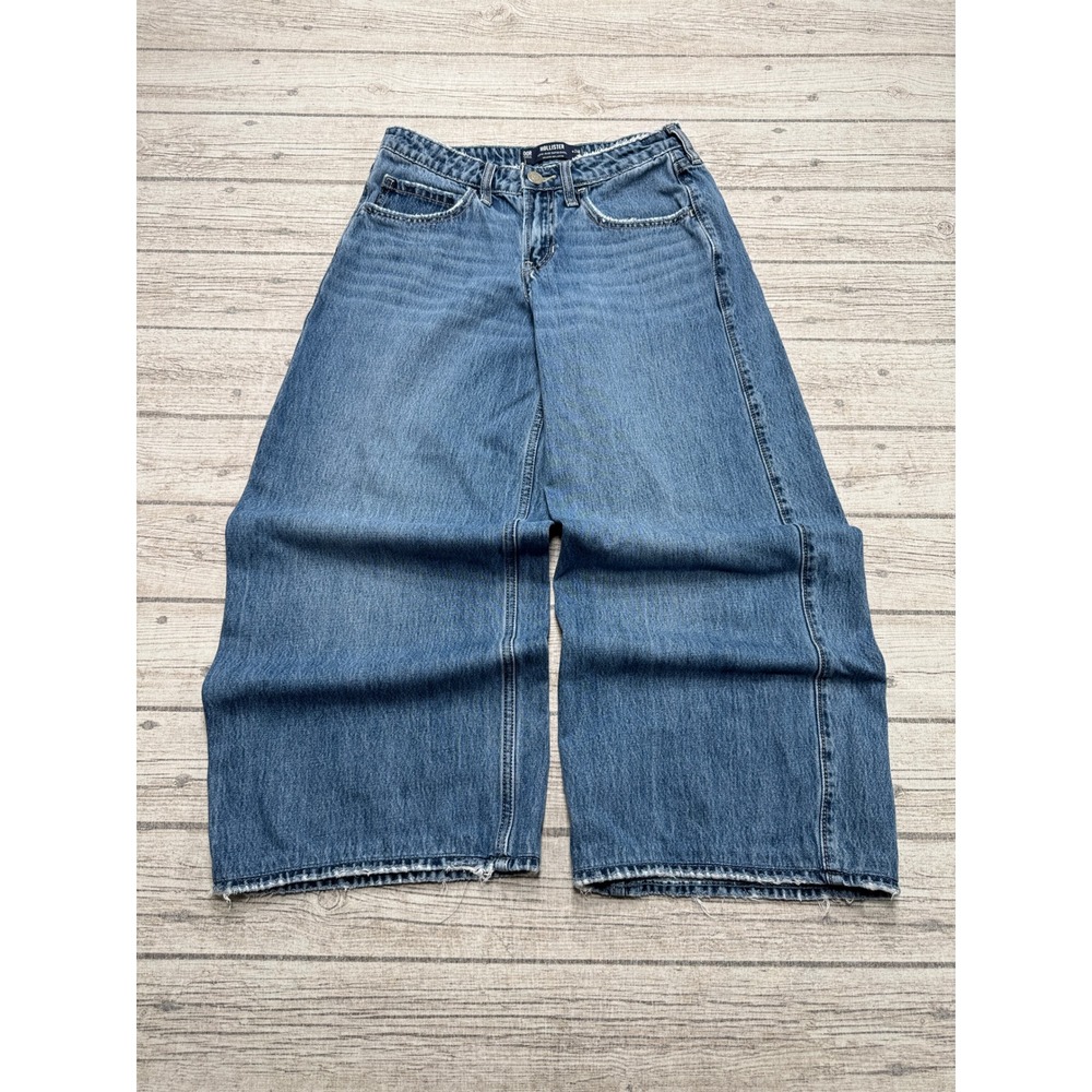 Hollister Jeans Women's 00/4 Blue Denim Low Rise Wide Leg Low Rise Super Baggy